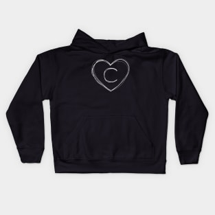 Letter C with heart frame in lineart style Kids Hoodie